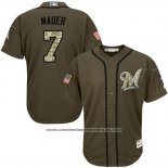 Camiseta Beisbol Hombre Minnesota Twins 7 Joe Mauer Verde Salute To Service