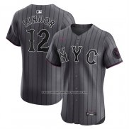 Camiseta Beisbol Hombre New York Mets Francisco Lindor City Connect Elite Gris