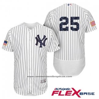 Camiseta Beisbol Hombre New York Yankees 2017 Estrellas y Rayas Mark Teixeira Blanco Flex Base