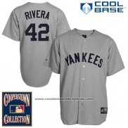 Camiseta Beisbol Hombre New York Yankees New York Mariano Rivera 42 Gris Cool Base Cooperstown