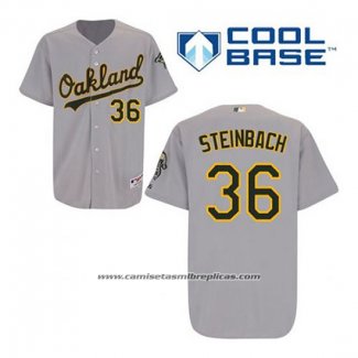 Camiseta Beisbol Hombre Oakland Athletics Terry Steinbach 36 Gris Cool Base