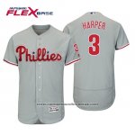 Camiseta Beisbol Hombre Philadelphia Phillies Bryce Harper Flex Base Autentico Collezione Road 2019 Gris