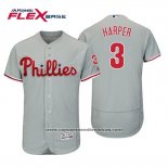 Camiseta Beisbol Hombre Philadelphia Phillies Bryce Harper Flex Base Autentico Collezione Road 2019 Gris