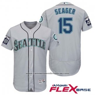 Camiseta Beisbol Hombre Seattle Mariners 15 Kyle Seager Gris 2017 Flex Base