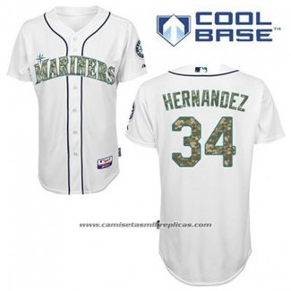 Camiseta Beisbol Hombre Seattle Mariners Felix Hernandez 34 Blanco Usmc Cool Base