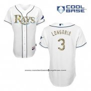 Camiseta Beisbol Hombre Tampa Bay Rays Evan Longoria 3 Blanco Usmc Cool Base