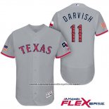 Camiseta Beisbol Hombre Texas Rangers 2017 Estrellas y Rayas Yu Darvish Gris Flex Base