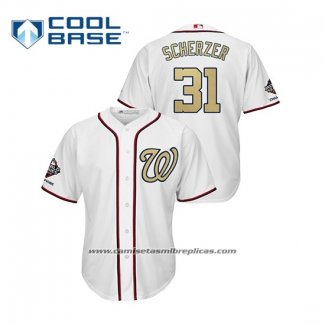 Camiseta Beisbol Hombre Washington Nationals Max Scherzer 2019 Gold Program Cool Base Blanco