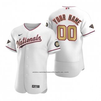 Camiseta Beisbol Hombre Washington Nationals Personalizada Gold-Trimmed Championship Autentico Blanco