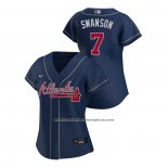 Camiseta Beisbol Mujer Atlanta Braves Dansby Swanson Replica 2020 Alterno Azul
