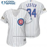 Camiseta Beisbol Mujer Chicago Cubs 2017 Postemporada 34 Jon Lester Blanco Cool Base