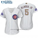 Camiseta Beisbol Mujer Chicago Cubs 5 Albert Almora Jr. Blanco Oro Cool Base