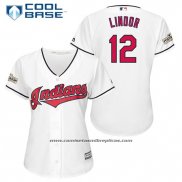 Camiseta Beisbol Mujer Cleveland Indians 2017 Postemporada 12 Francisco Lindor Blanco Cool Base