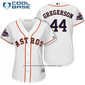 Camiseta Beisbol Mujer Houston Astros 2017 World Series Campeones Luke Gregerson Blanco Cool Base