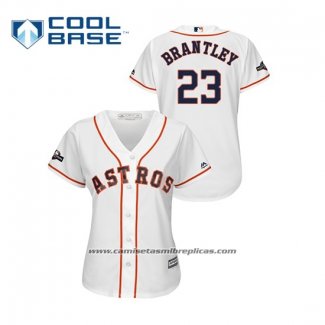 Camiseta Beisbol Mujer Houston Astros Michael Brantley 2019 Postemporada Cool Base Blanco