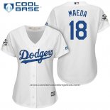 Camiseta Beisbol Mujer Los Angeles Dodgers 2017 World Series Kenta Maeda Blanco Cool Base