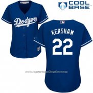 Camiseta Beisbol Mujer Los Angeles Dodgers Clayton Kershaw Cool Base Azul