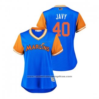 Camiseta Beisbol Mujer Miami Marlins Javy Guerra 2018 LLWS Players Weekend Javy Azul