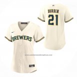 Camiseta Beisbol Mujer Milwaukee Brewers Caleb Durbin Primera Replica Crema