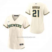 Camiseta Beisbol Mujer Milwaukee Brewers Caleb Durbin Primera Replica Crema