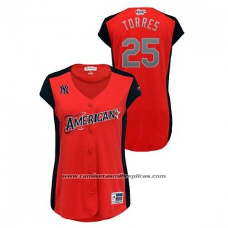 Camiseta Beisbol Mujer New York New York Yankees 2019 All Star Workout American League Gleyber Torres Rojo