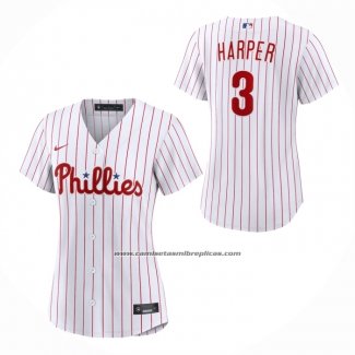 Camiseta Beisbol Mujer Philadelphia Phillies Bryce Harper Primera Replica Blanco