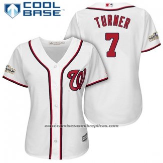 Camiseta Beisbol Mujer Washington Nationals 2017 Postemporada Trea Turner Blanco Cool Base