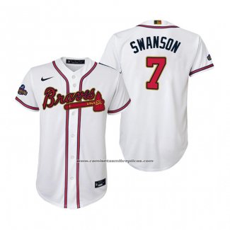 Camiseta Beisbol Nino Atlanta Braves Dansby Swanson 2022 Gold Program Replica Blanco