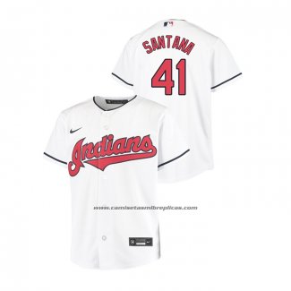 Camiseta Beisbol Nino Cleveland Indians Carlos Santana Replica Primera Blanco