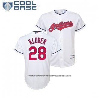 Camiseta Beisbol Nino Indians Corey Kluber Cool Base Primera Replica Blanco