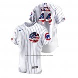 Camiseta Beisbol Hombre Chicago Cubs Anthony Rizzo 2020 Stars & Stripes 4th of July Blanco