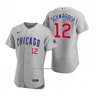 Camiseta Beisbol Hombre Chicago Cubs Kyle Schwarber Autentico 2020 Road Gris