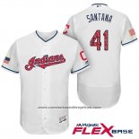 Camiseta Beisbol Hombre Cleveland Indians 2017 Estrellas y Rayas Carlos Santana Blanco Flex Base