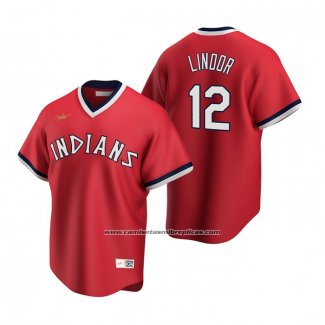 Camiseta Beisbol Hombre Cleveland Indians Francisco Lindor Cooperstown Collection Road Rojo