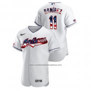 Camiseta Beisbol Hombre Cleveland Indians Jose Ramirez 2020 Stars & Stripes 4th of July Blanco