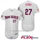 Camiseta Beisbol Hombre Colorado Rockies 2017 Estrellas y Rayas Trevor Story 27 Blanco Flex Base