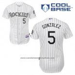 Camiseta Beisbol Hombre Colorado Rockies Carlos Gonzalez 5 Blanco Primera Cool Base
