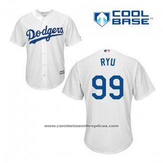Camiseta Beisbol Hombre Los Angeles Dodgers Hyun Jin Ryu 99 Blanco Primera Cool Base