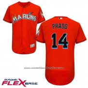 Camiseta Beisbol Hombre Miami Marlins Martin Prado 14 Flex Base Firebrick