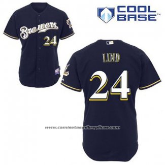 Camiseta Beisbol Hombre Milwaukee Brewers Adam Lind 24 Azul Alterno Cool Base