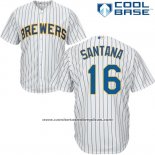Camiseta Beisbol Hombre Milwaukee Brewers Domingo Santana Blanco Autentico Collection Cool Base