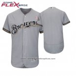 Camiseta Beisbol Hombre Milwaukee Brewers Gris 2018 Dia de la Madre Flex Base