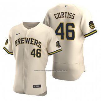 Camiseta Beisbol Hombre Milwaukee Brewers John Curtiss Autentico Alterno Crema