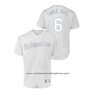 Camiseta Beisbol Hombre Milwaukee Brewers Lorenzo Cain 2019 Players Weekend Autentico Blanco