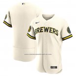 Camiseta Beisbol Hombre Milwaukee Brewers Primera Autentico Crema