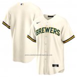 Camiseta Beisbol Hombre Milwaukee Brewers Primera Replica Crema