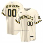 Camiseta Beisbol Hombre Milwaukee Brewers Primera Stadium Personalizada Crema