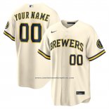 Camiseta Beisbol Hombre Milwaukee Brewers Primera Stadium Personalizada Crema