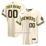 Camiseta Beisbol Hombre Milwaukee Brewers Primera Stadium Personalizada Crema