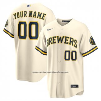 Camiseta Beisbol Hombre Milwaukee Brewers Primera Stadium Personalizada Crema